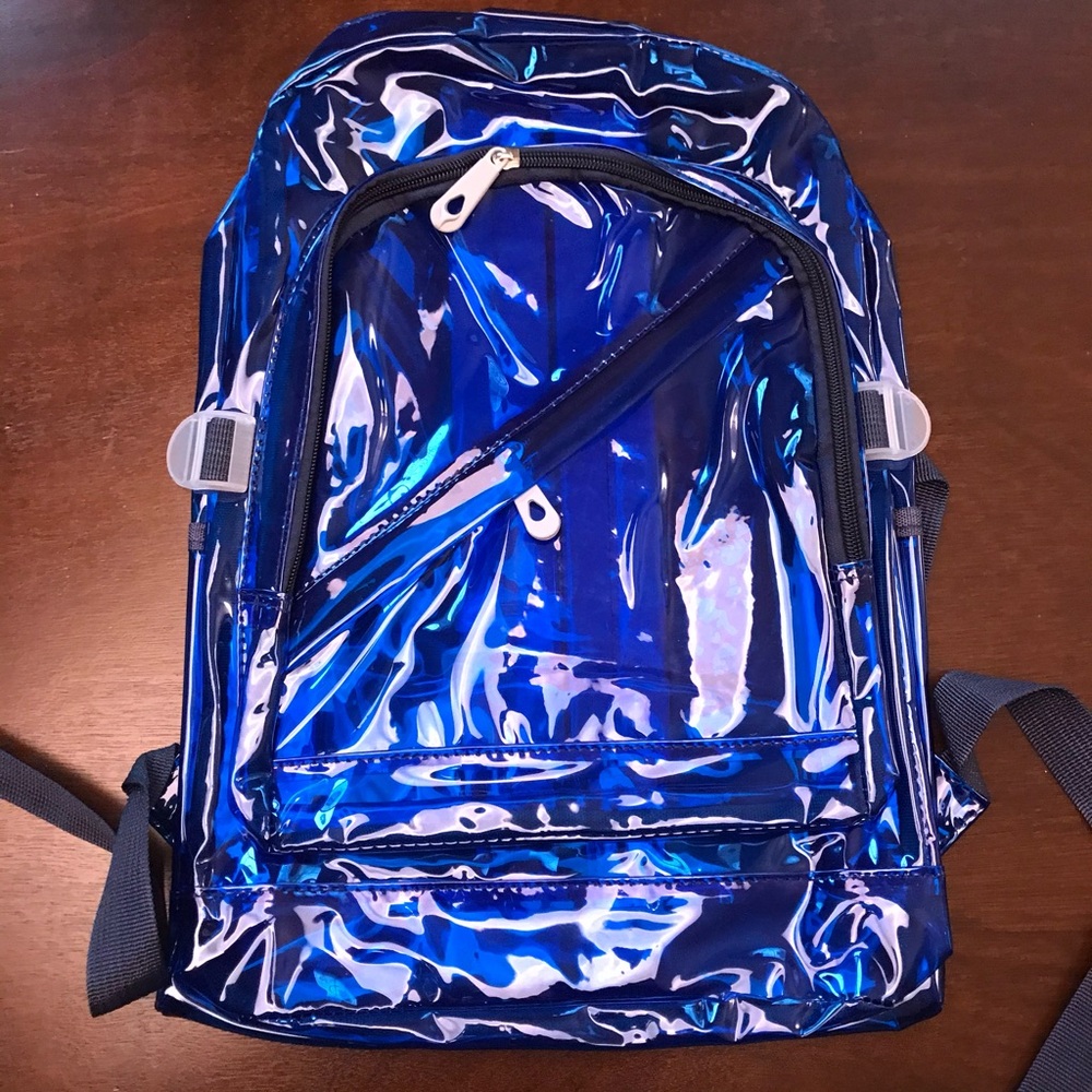 Transparent Clear PU Leather Backpack - Blue